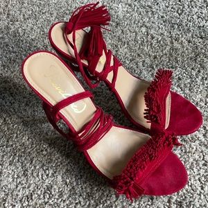 Red tassel tie up heel